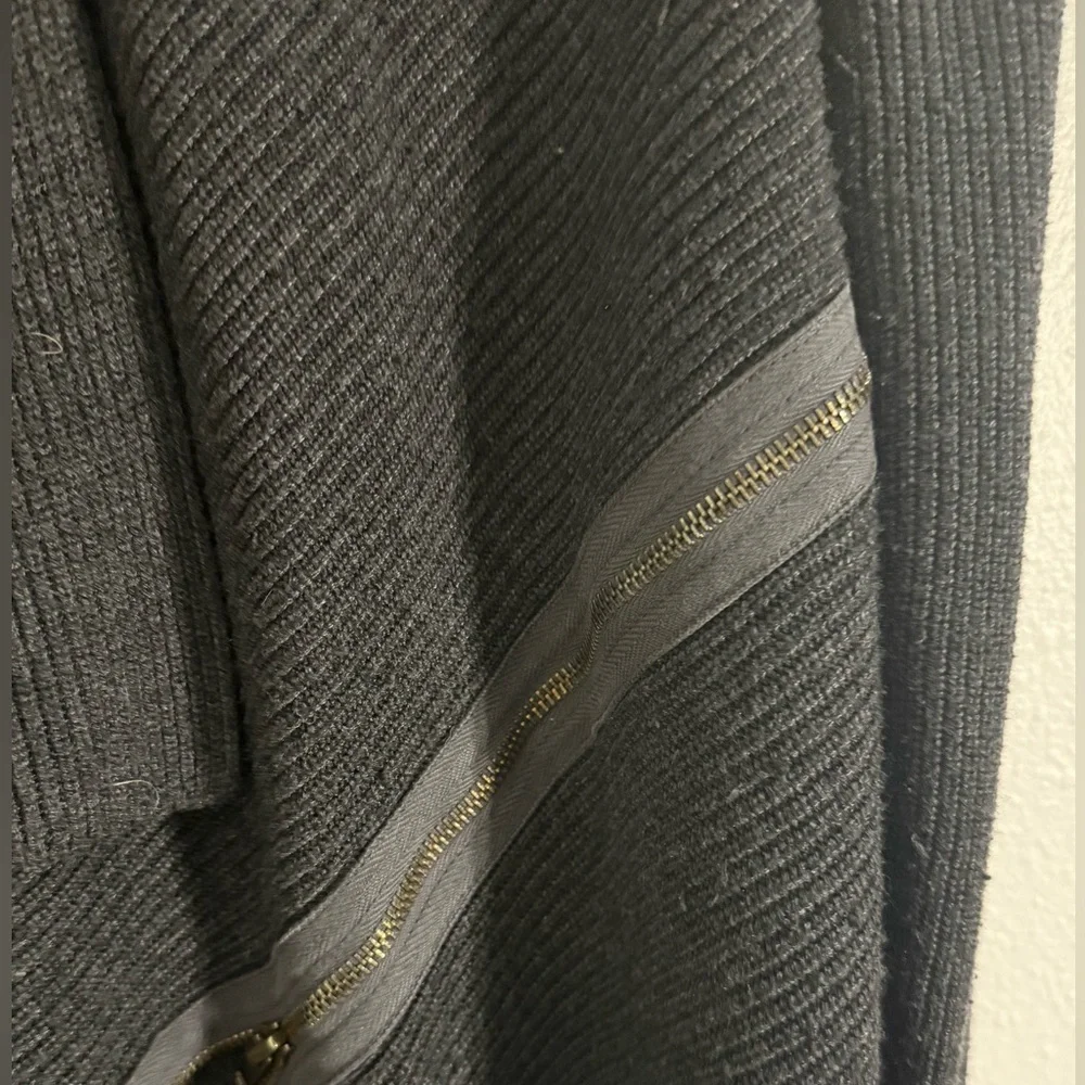 Women Bailey 44 Charcoal‎ Ribbed Wool Blend Zipper Motif Open Cardigan Sweater M